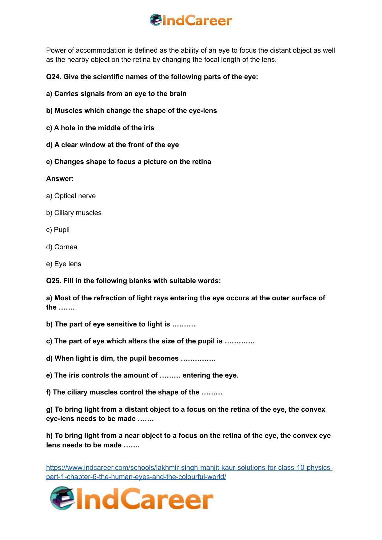 Lakhmir Singh Manjit Kaur Solutions for Class 10 Physics (Part 1) Chapter 6- The Human Eyes And The Colourful World - Page 6