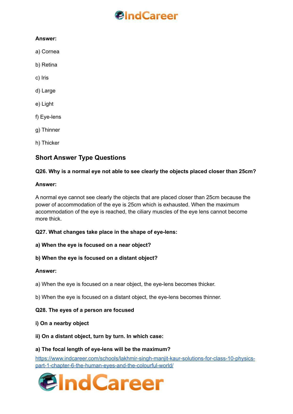 Lakhmir Singh Manjit Kaur Solutions for Class 10 Physics (Part 1) Chapter 6- The Human Eyes And The Colourful World - Page 7