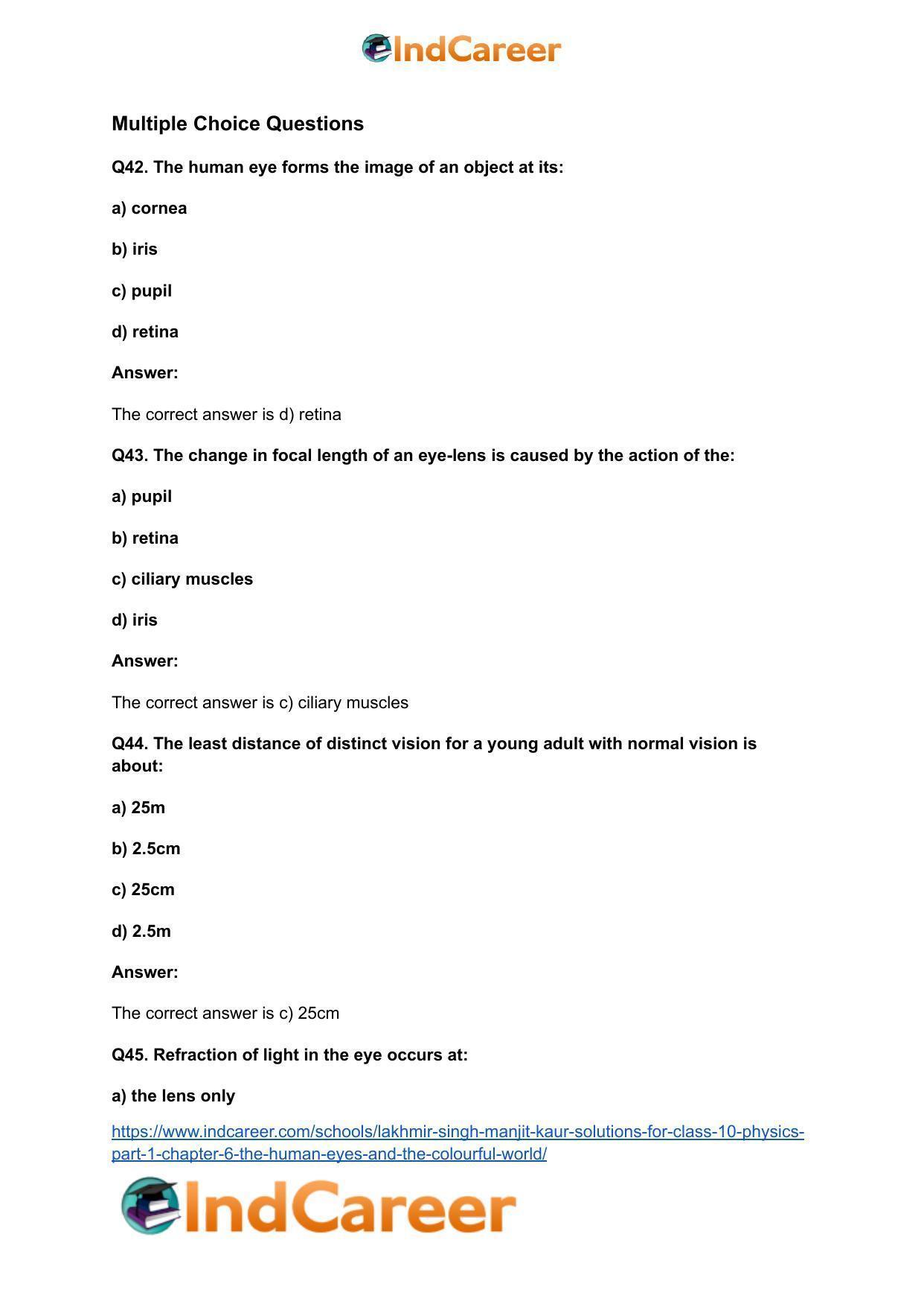 Lakhmir Singh Manjit Kaur Solutions for Class 10 Physics (Part 1) Chapter 6- The Human Eyes And The Colourful World - Page 14