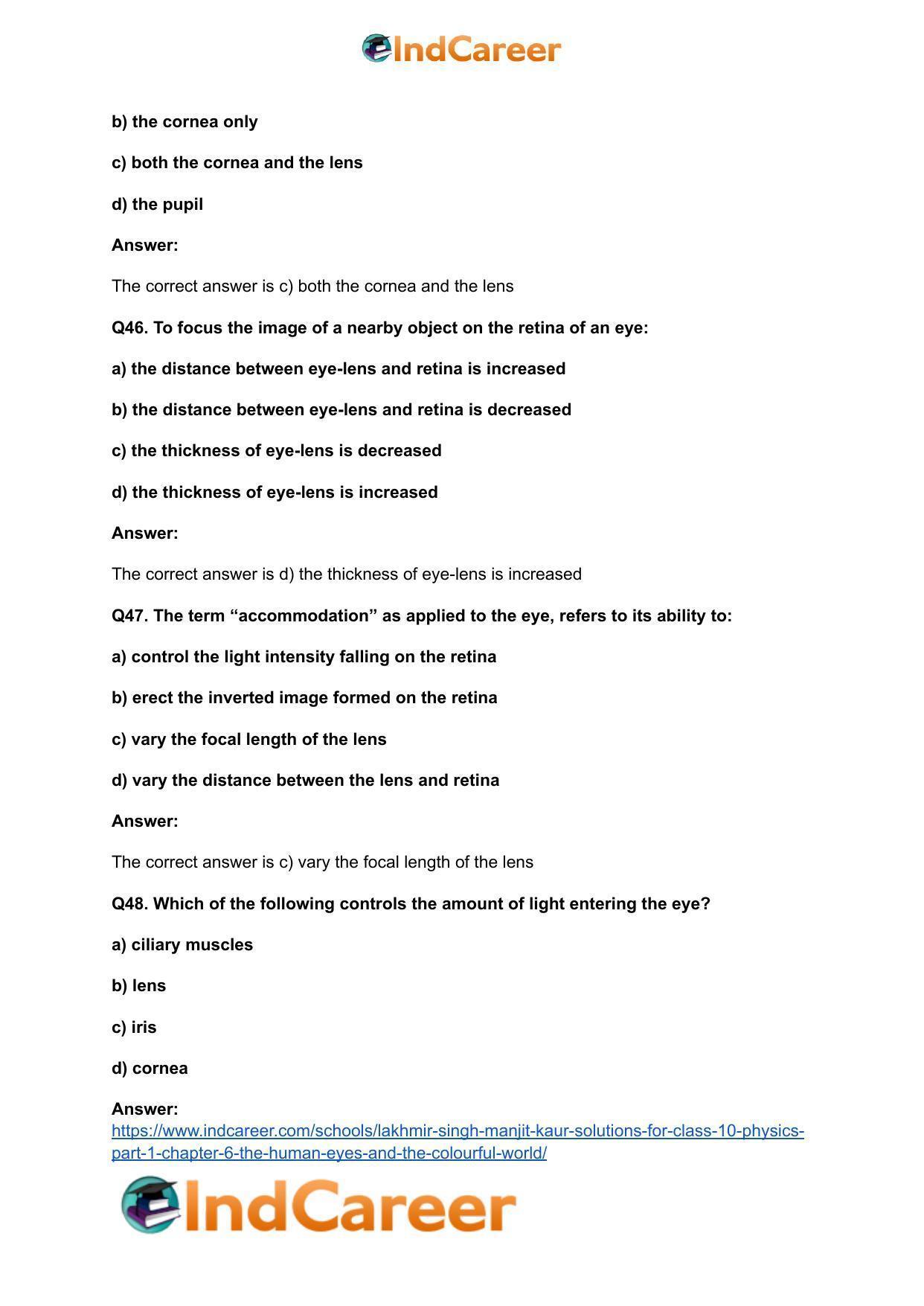 Lakhmir Singh Manjit Kaur Solutions for Class 10 Physics (Part 1) Chapter 6- The Human Eyes And The Colourful World - Page 15
