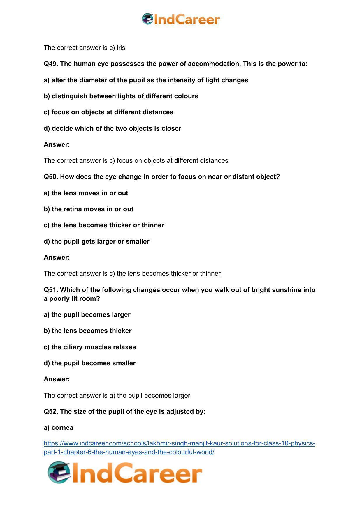 Lakhmir Singh Manjit Kaur Solutions for Class 10 Physics (Part 1) Chapter 6- The Human Eyes And The Colourful World - Page 16
