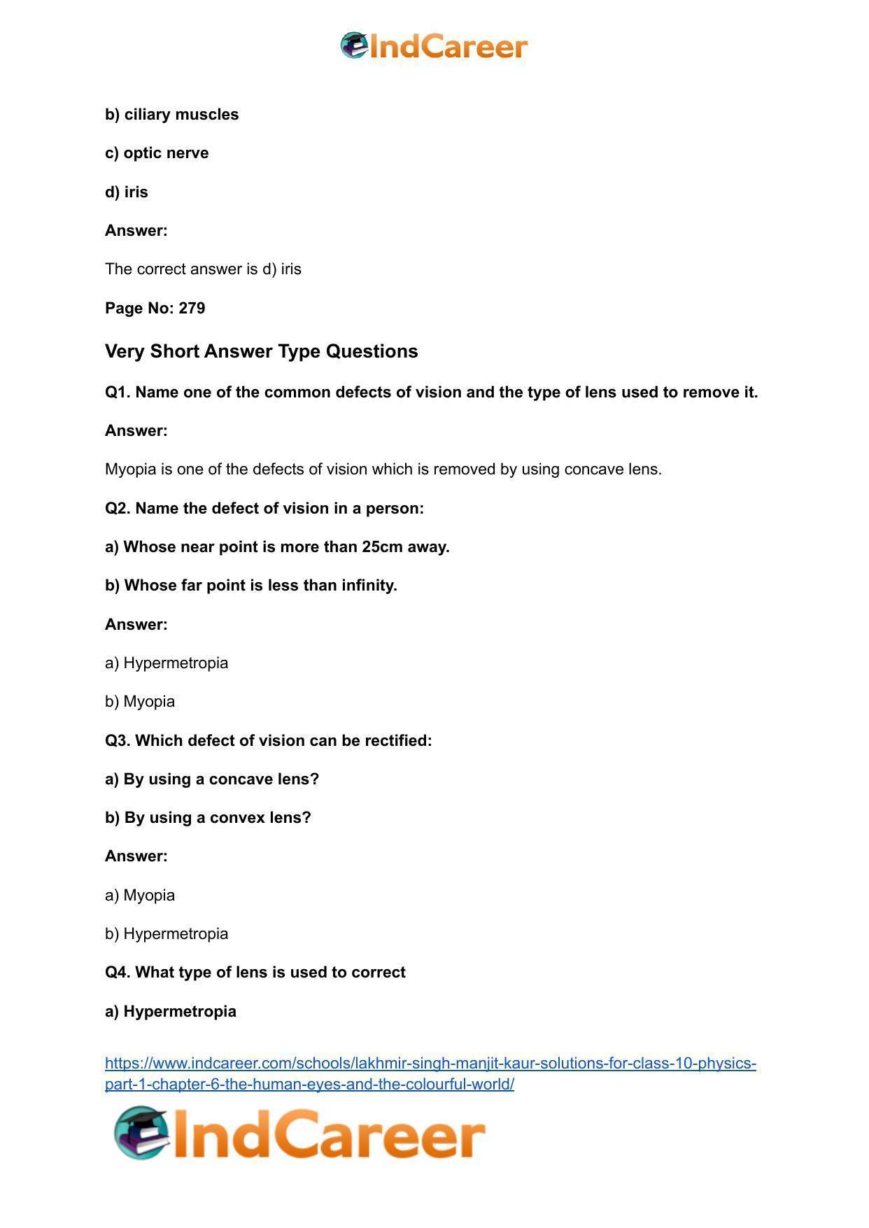 Lakhmir Singh Manjit Kaur Solutions for Class 10 Physics (Part 1) Chapter 6- The Human Eyes And The Colourful World - Page 17