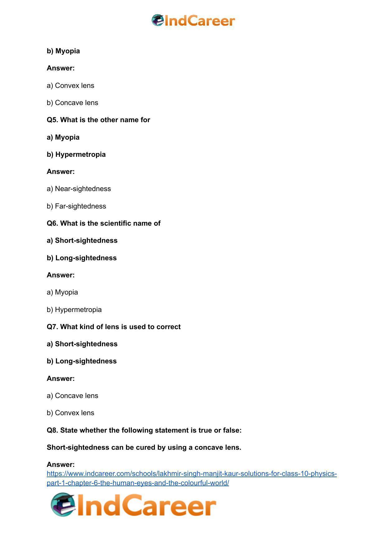 Lakhmir Singh Manjit Kaur Solutions for Class 10 Physics (Part 1) Chapter 6- The Human Eyes And The Colourful World - Page 18