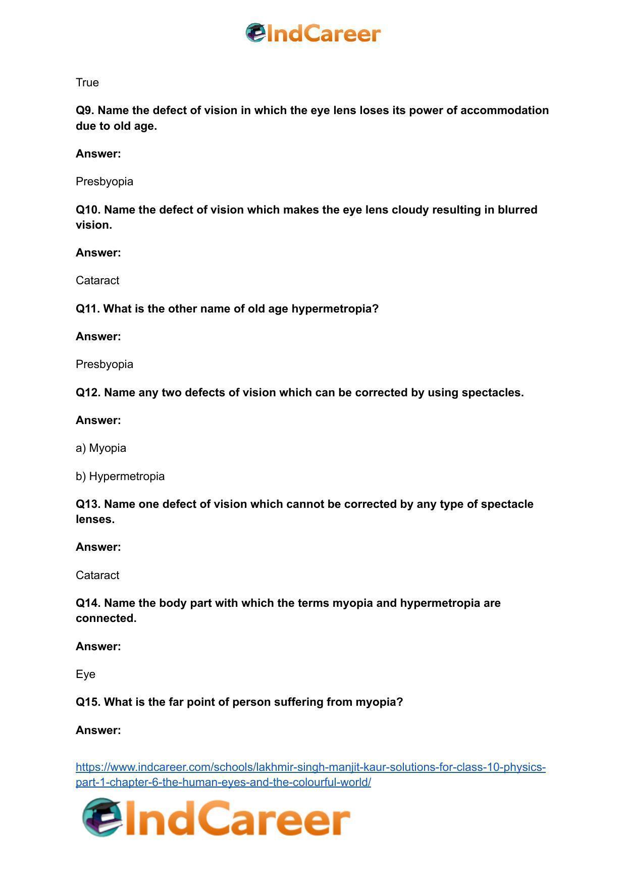 Lakhmir Singh Manjit Kaur Solutions for Class 10 Physics (Part 1) Chapter 6- The Human Eyes And The Colourful World - Page 19