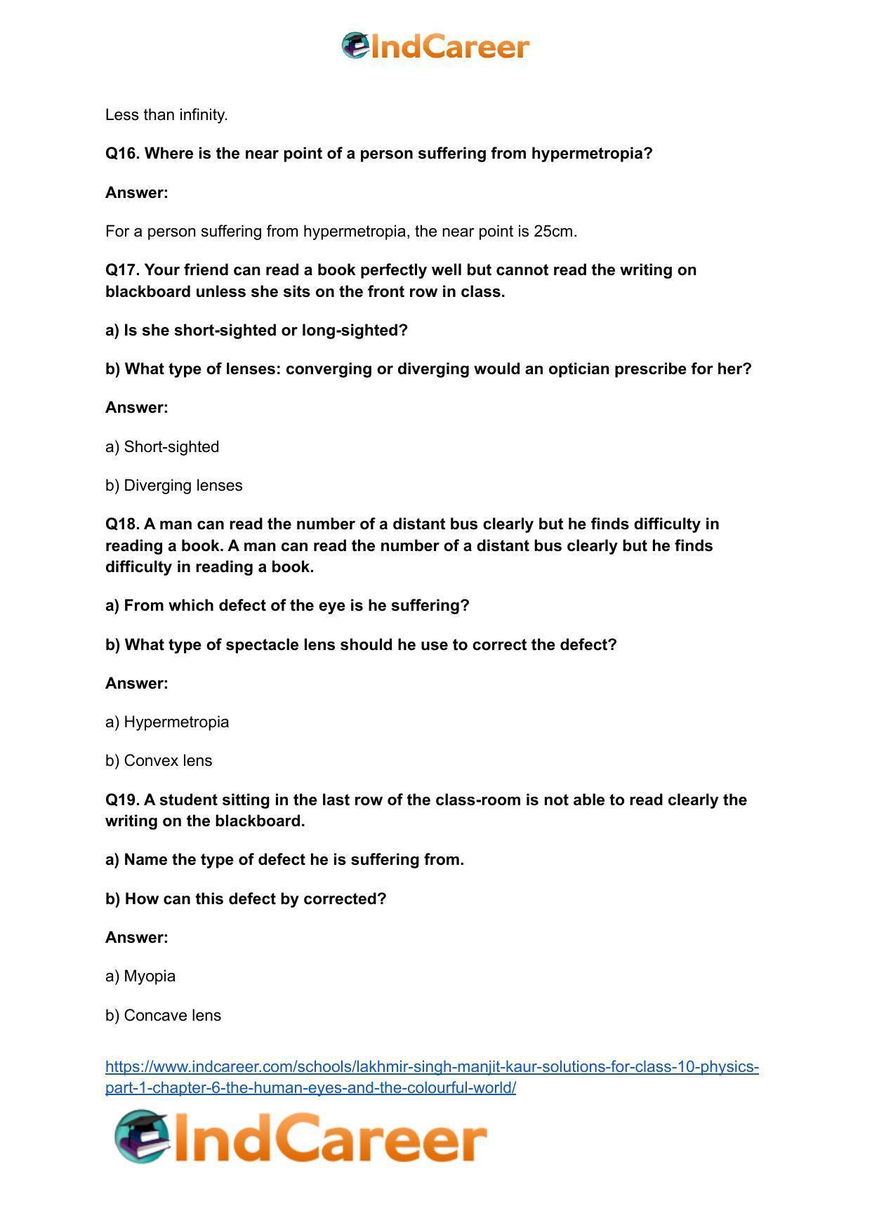 Lakhmir Singh Manjit Kaur Solutions for Class 10 Physics (Part 1) Chapter 6- The Human Eyes And The Colourful World - Page 20