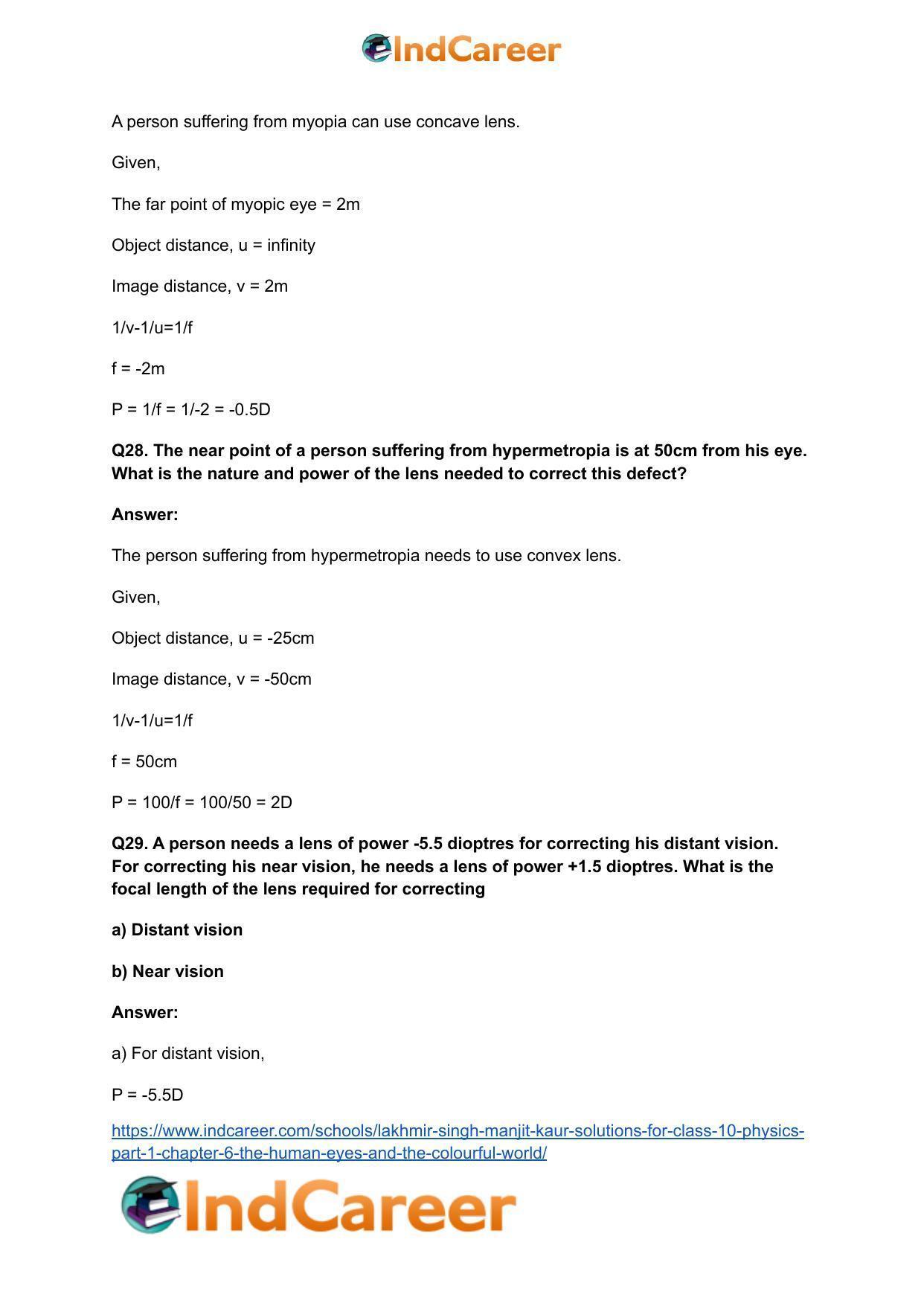 Lakhmir Singh Manjit Kaur Solutions for Class 10 Physics (Part 1) Chapter 6- The Human Eyes And The Colourful World - Page 28