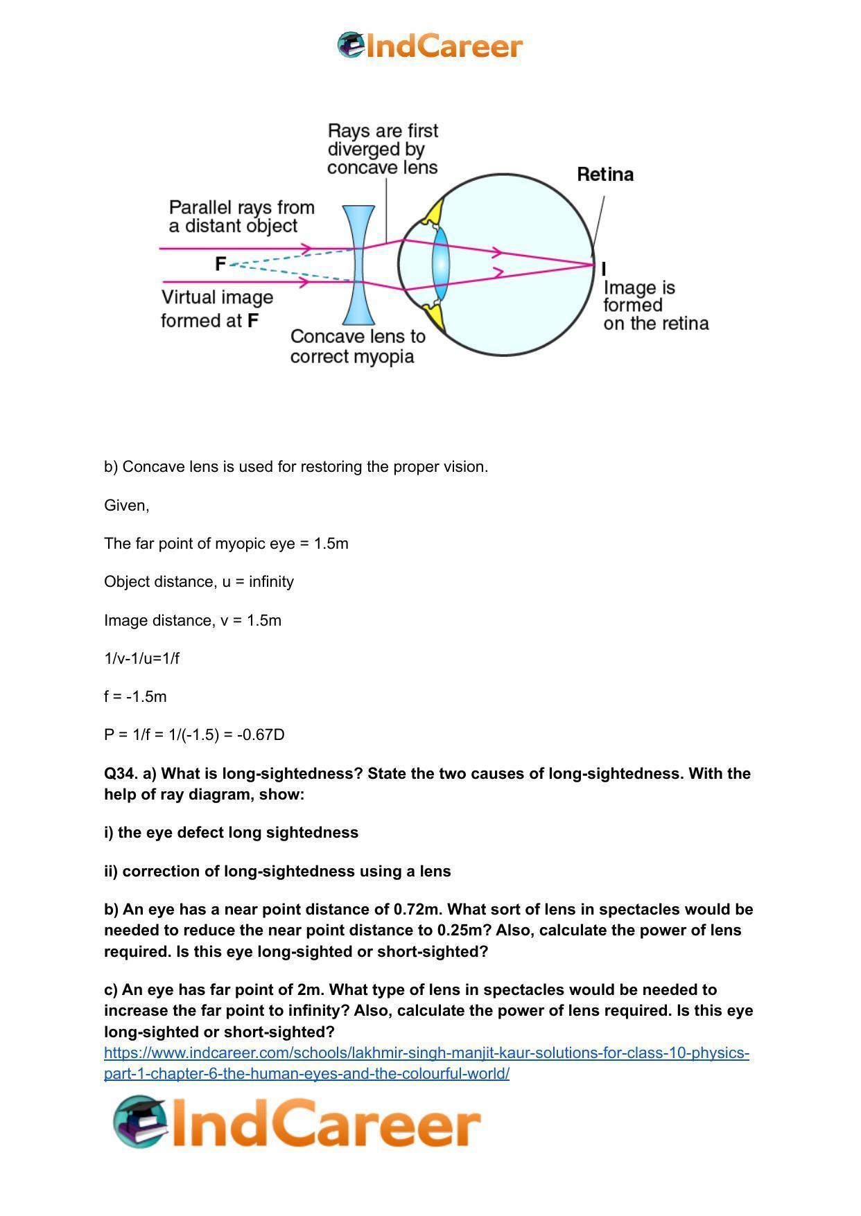 Lakhmir Singh Manjit Kaur Solutions for Class 10 Physics (Part 1) Chapter 6- The Human Eyes And The Colourful World - Page 32