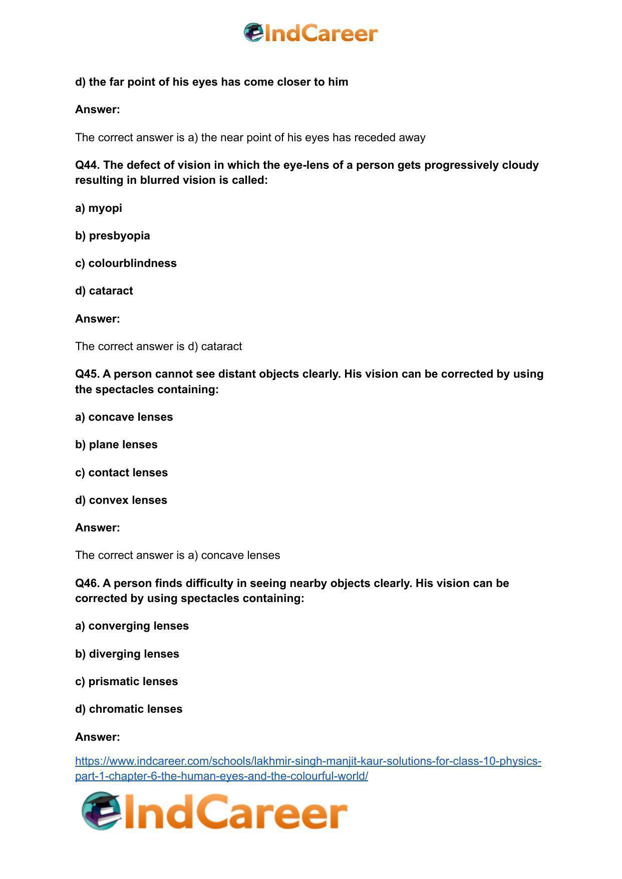 Lakhmir Singh Manjit Kaur Solutions for Class 10 Physics (Part 1) Chapter 6- The Human Eyes And The Colourful World - Page 38