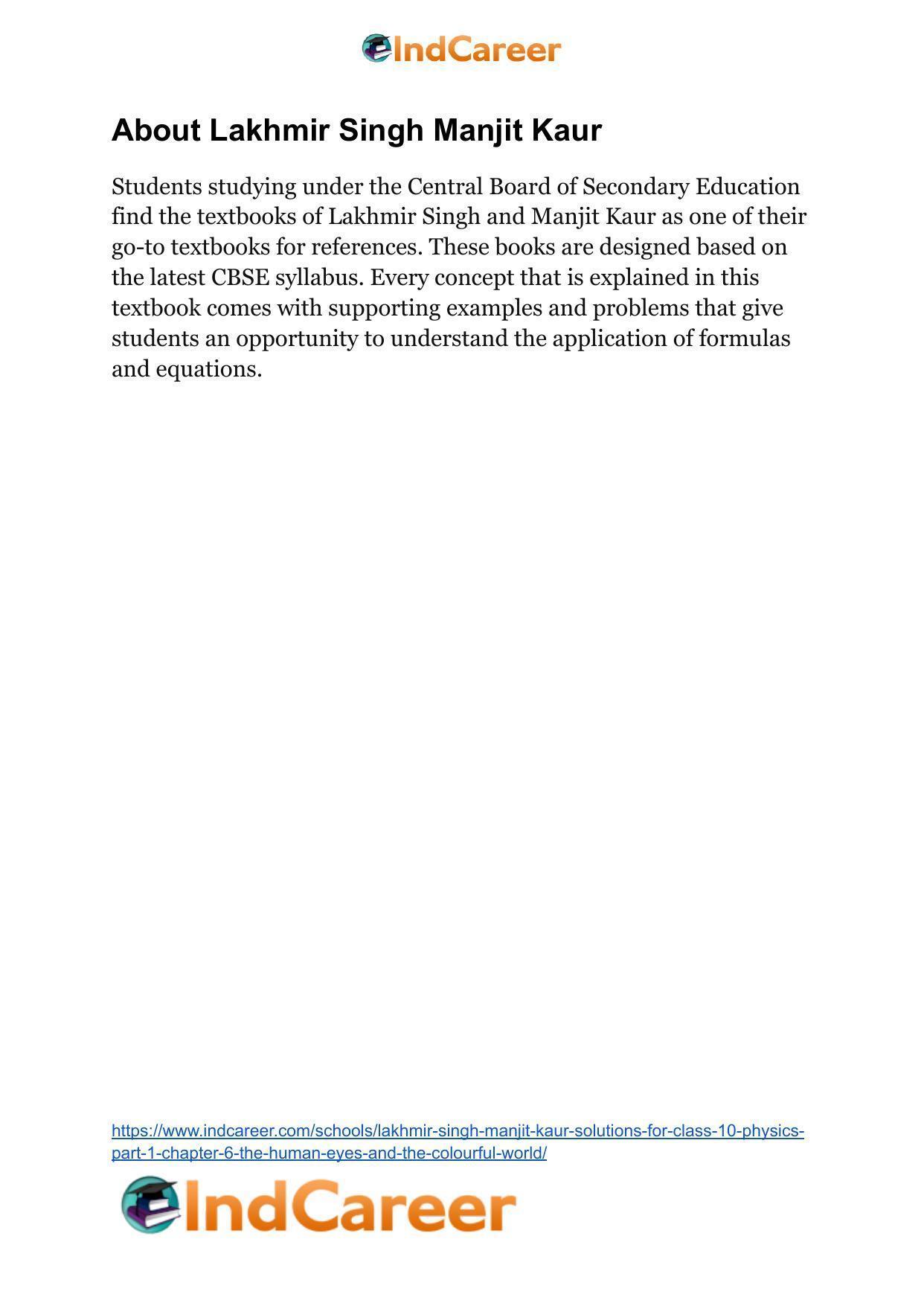 Lakhmir Singh Manjit Kaur Solutions for Class 10 Physics (Part 1) Chapter 6- The Human Eyes And The Colourful World - Page 41