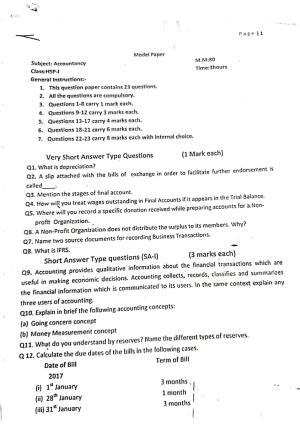 JKBOSE Class 11 Accountancy Model Question Paper 2023