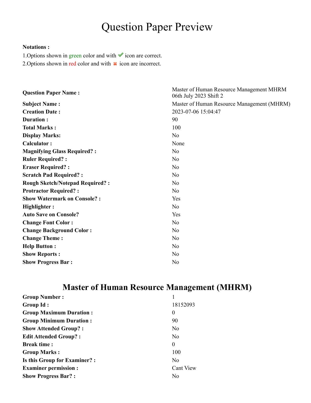 TS CPGET 2023 Master of Human Resource Management MHRM (Shift 2) Question Paper with Answer Key - Page 1