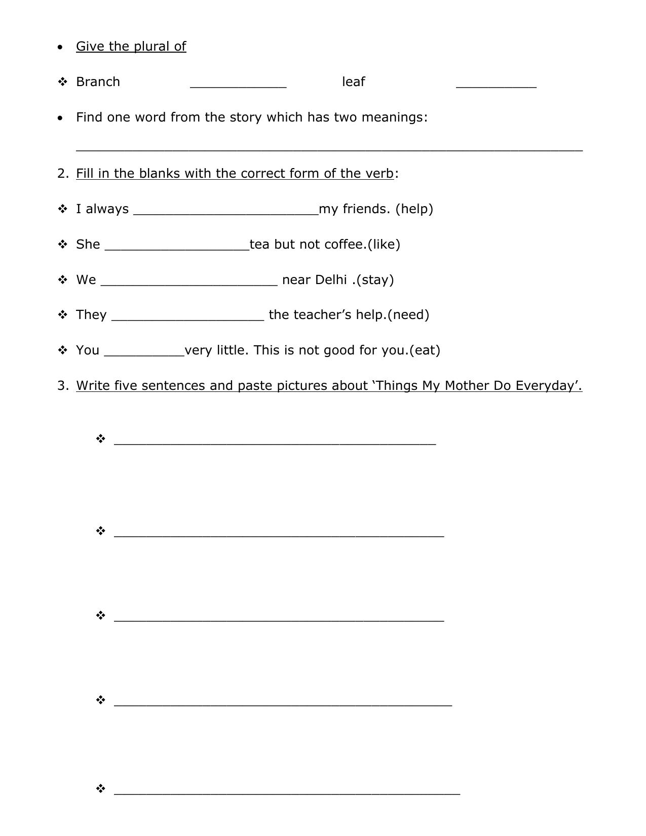 Worksheet for Class 2 English Assignment 6 - Page 2