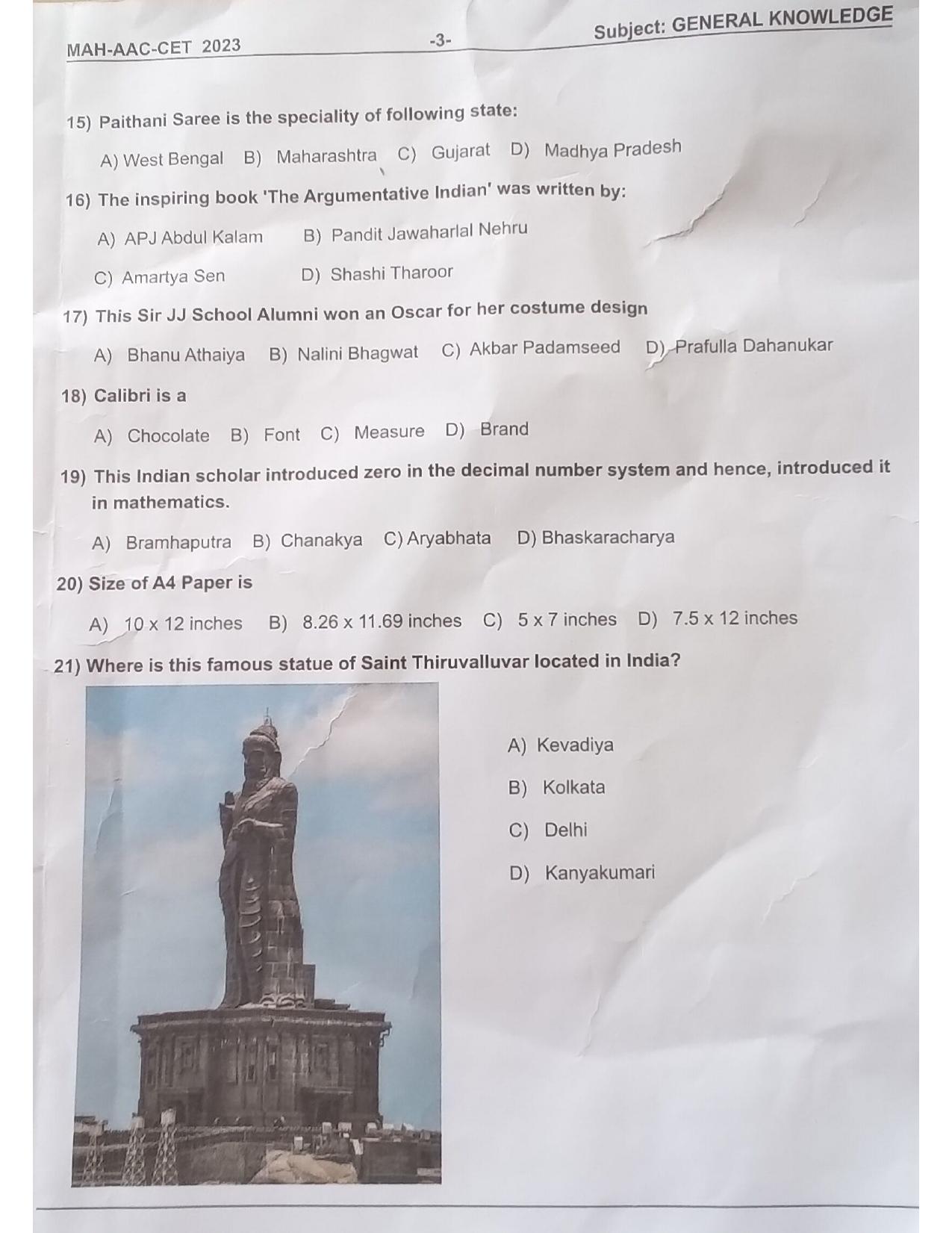 MAH AAC CET 2023 Question Paper - Page 3