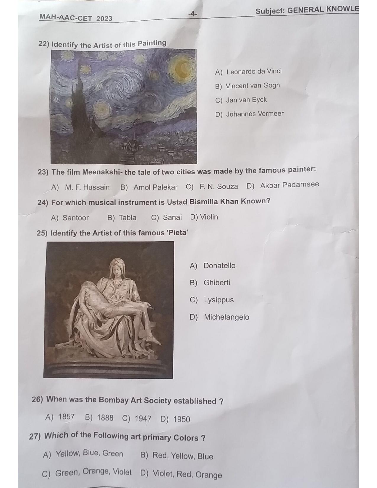 MAH AAC CET 2023 Question Paper - Page 4