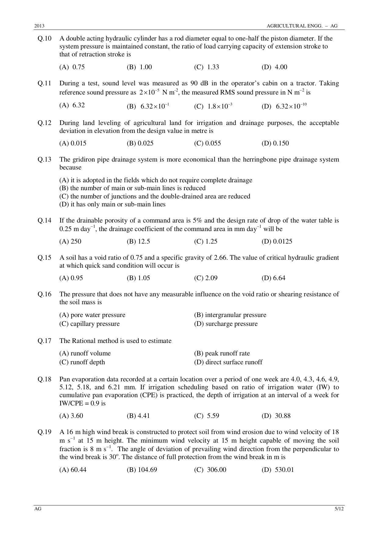GATE 2013 Agricultural Engineering (AG) Question Paper with Answer Key - Page 5