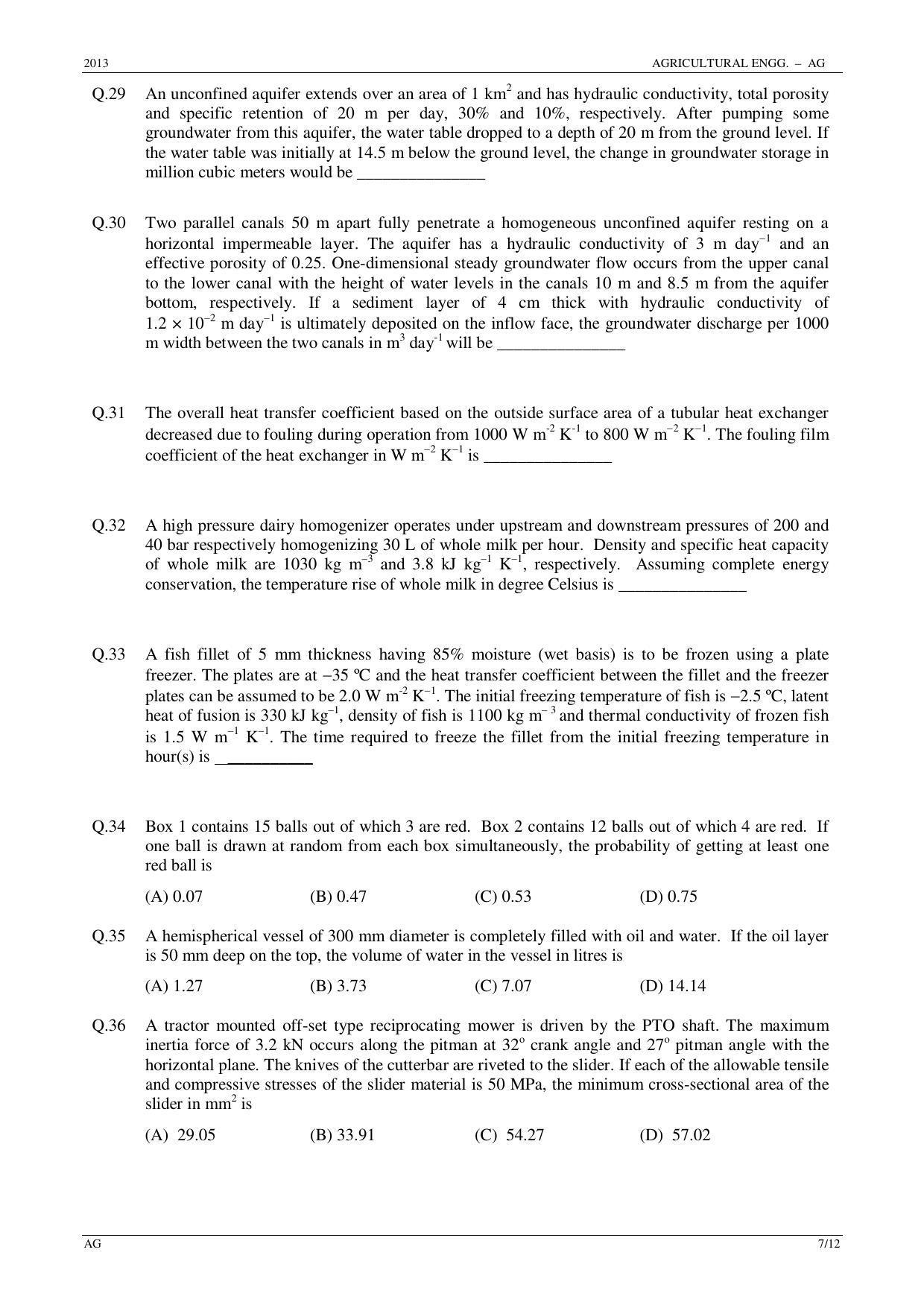 GATE 2013 Agricultural Engineering (AG) Question Paper with Answer Key - Page 7