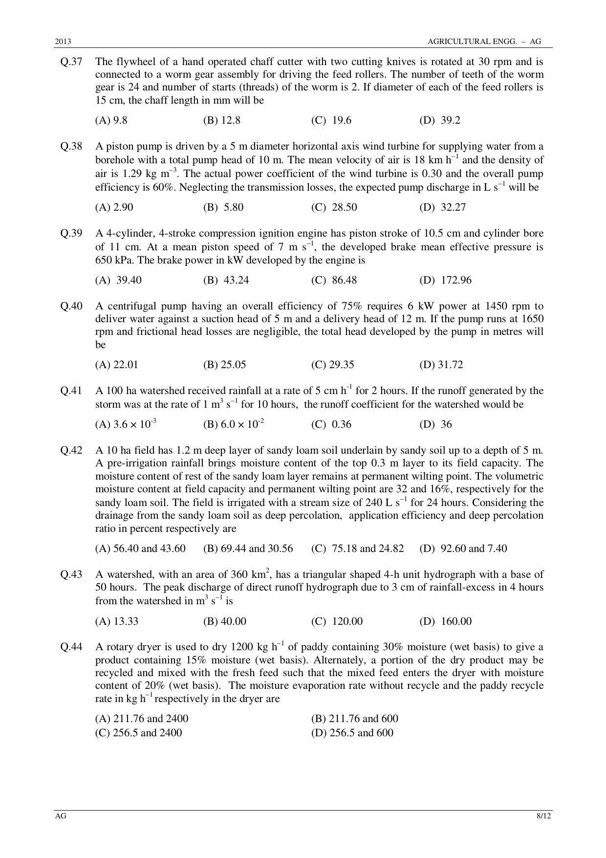 GATE 2013 Agricultural Engineering (AG) Question Paper with Answer Key - Page 8