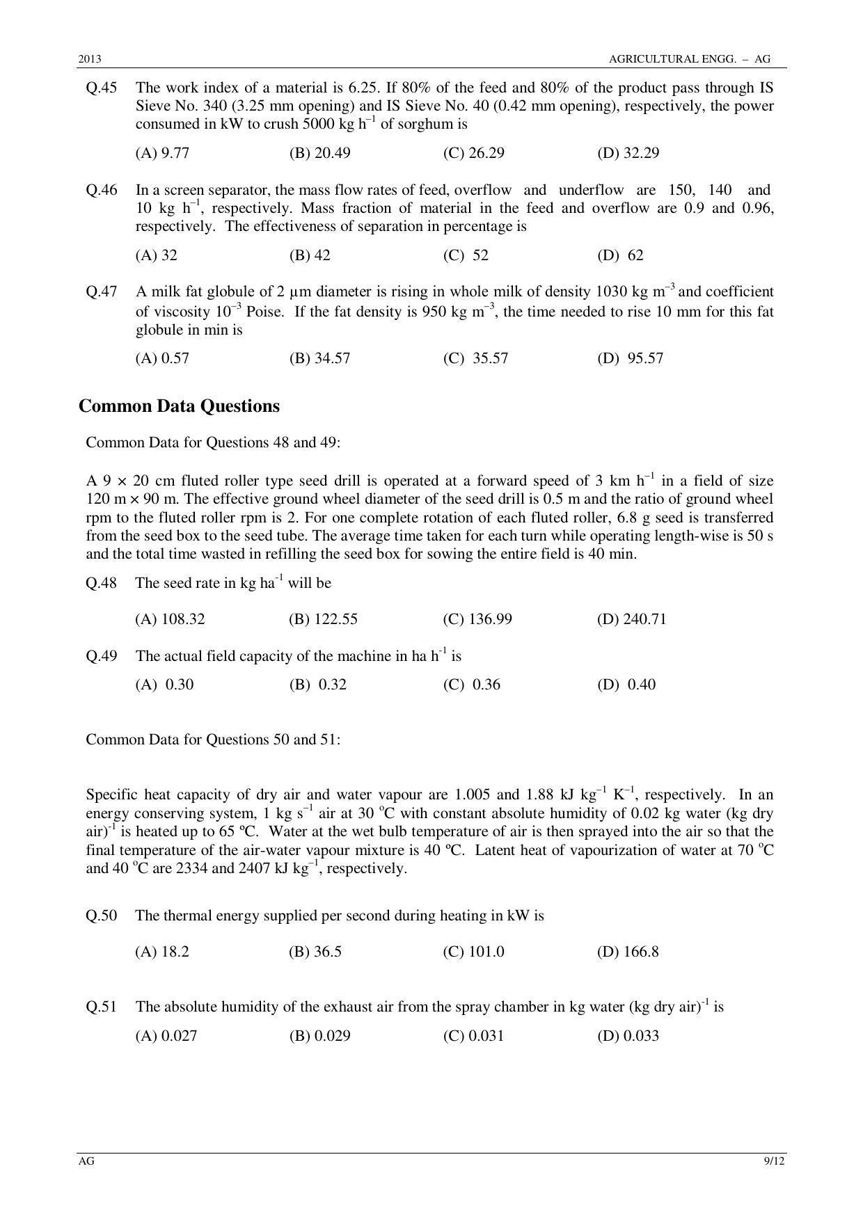 GATE 2013 Agricultural Engineering (AG) Question Paper with Answer Key - Page 9