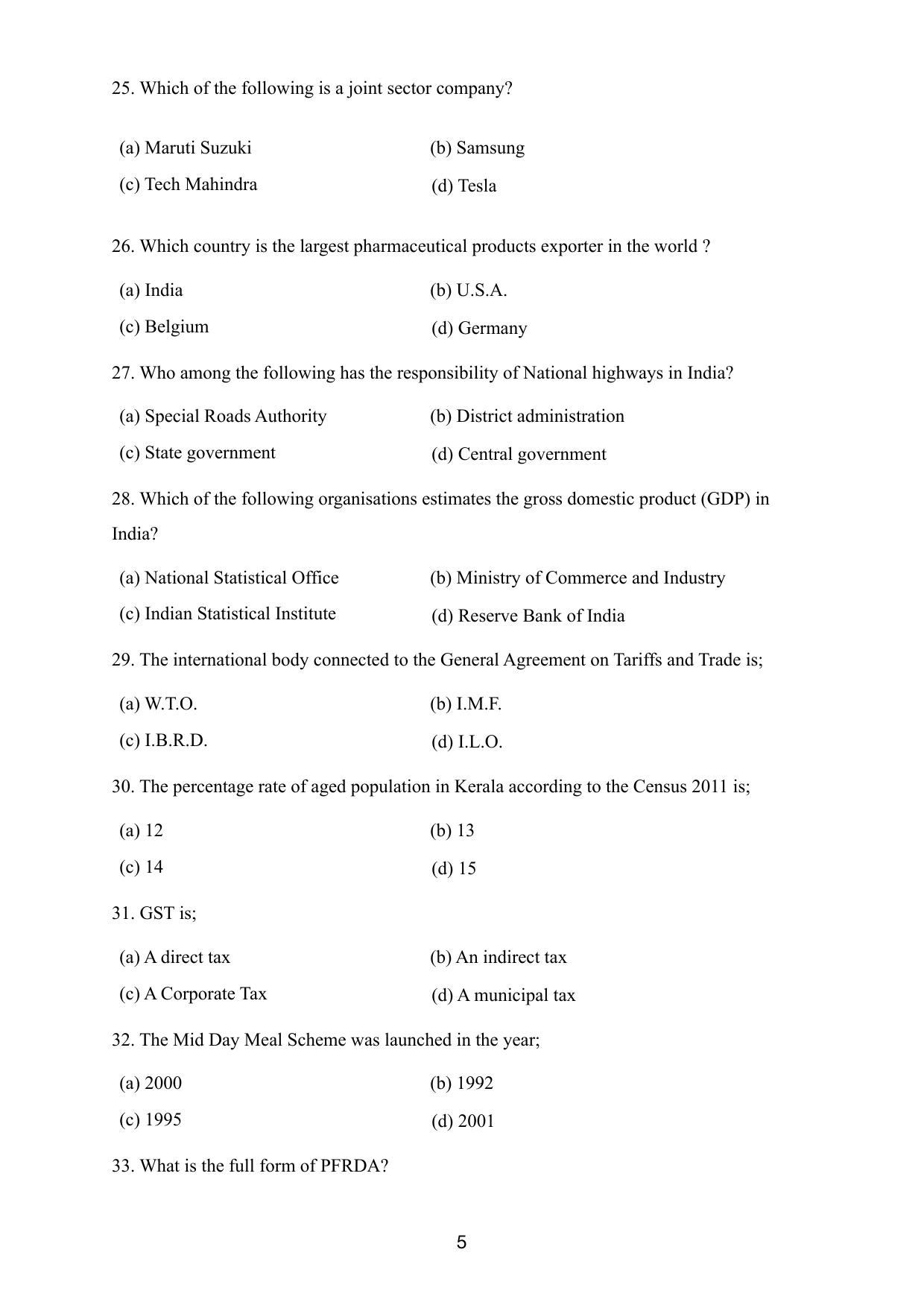 CUCAT 2021 Integrated M.A. in Development Studies Question Paper - Page 5