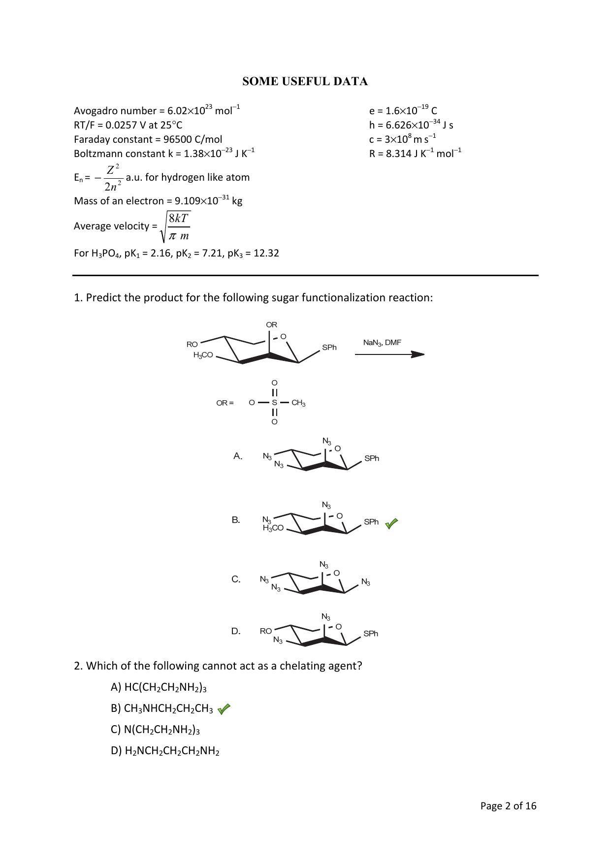 TIFR GS 2015 Chemistry X Question Paper - Page 2