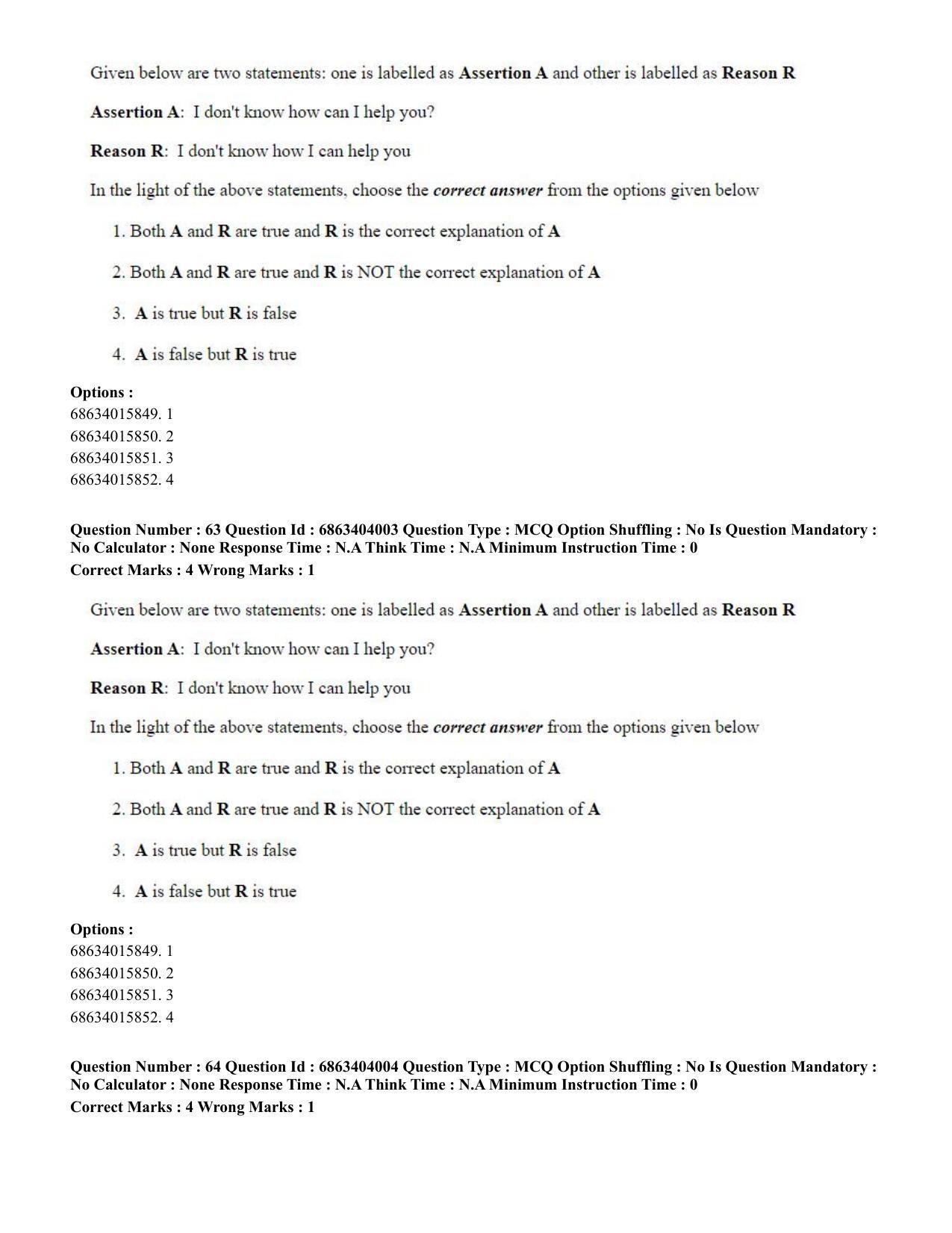 CUET PG 2023: COQP05 – B.Ed. Languages (Eng.) - Shift 1 (05-06-2023) Question Paper - Page 64