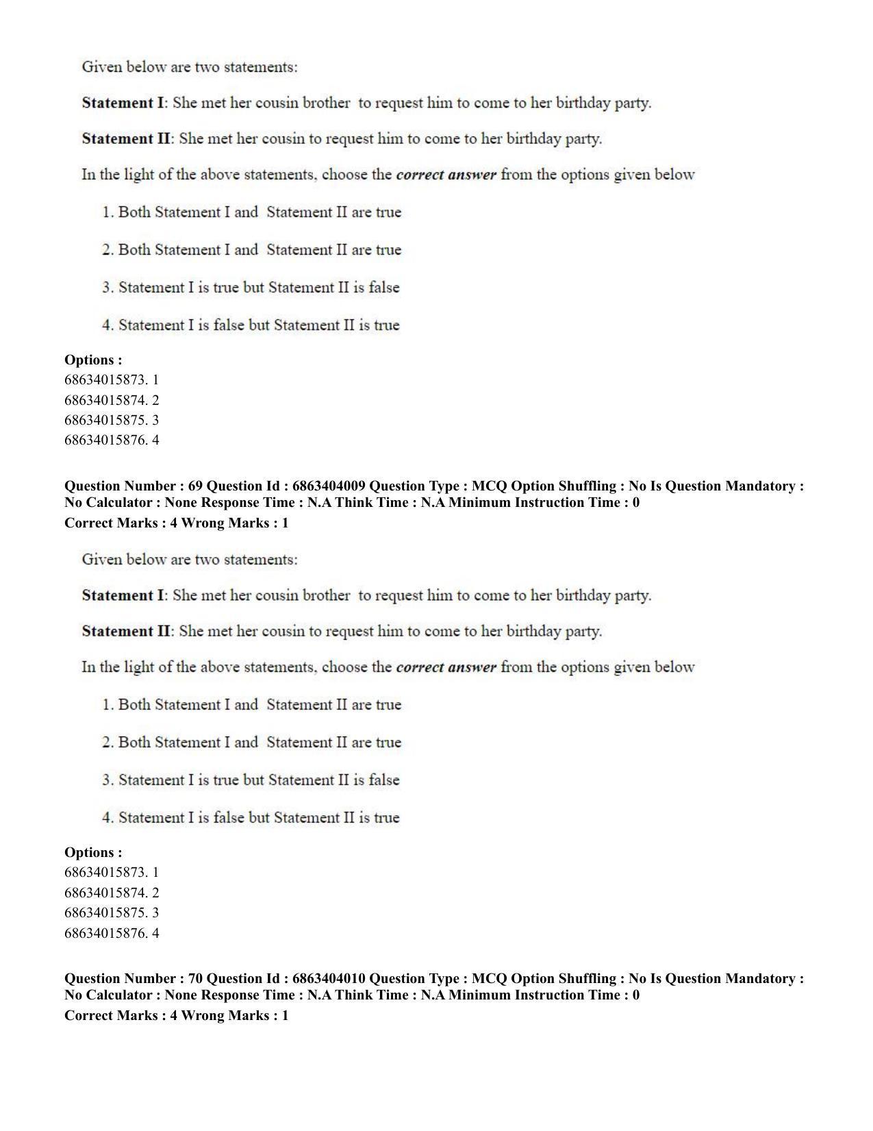 CUET PG 2023: COQP05 – B.Ed. Languages (Eng.) - Shift 1 (05-06-2023) Question Paper - Page 70