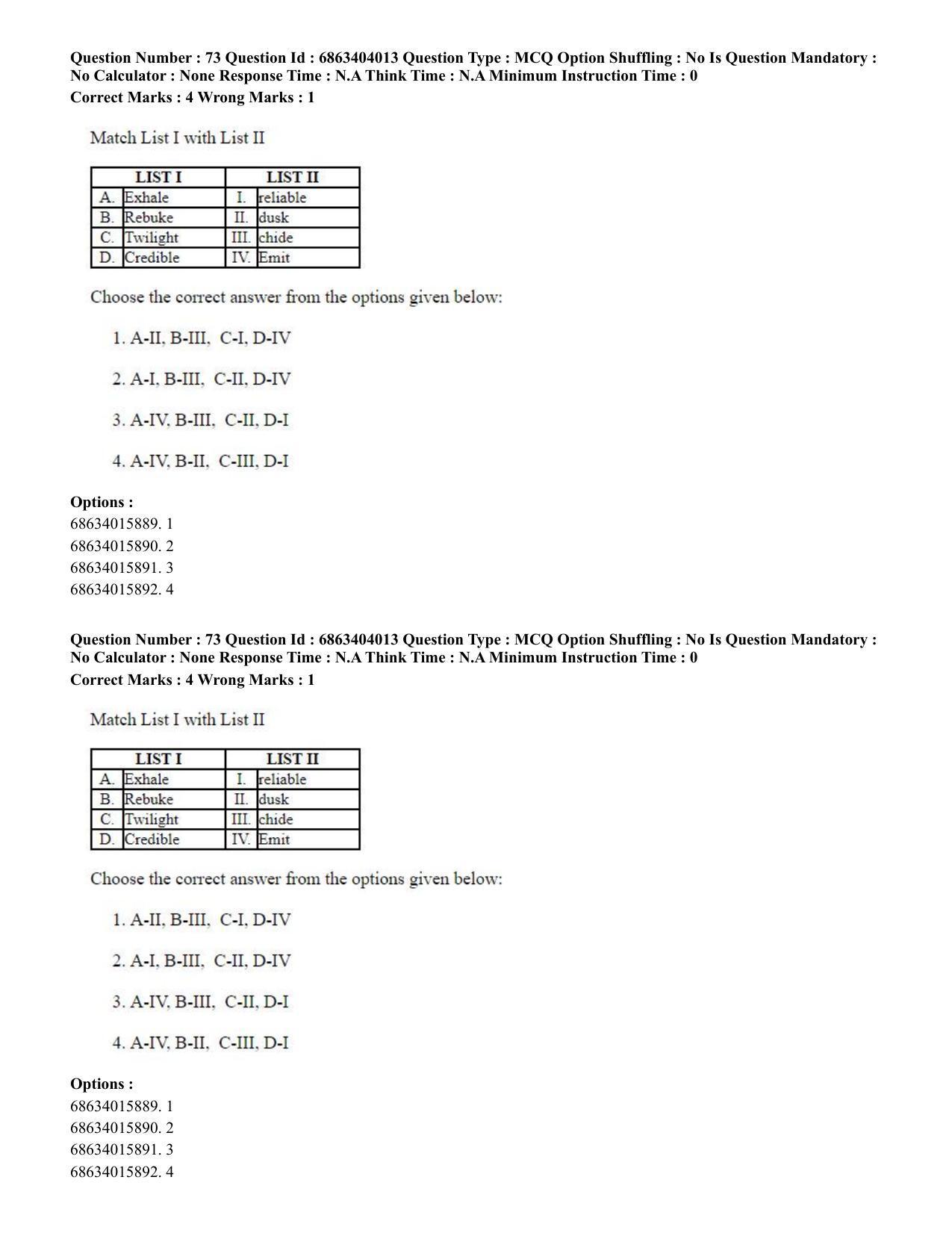 CUET PG 2023: COQP05 – B.Ed. Languages (Eng.) - Shift 1 (05-06-2023) Question Paper - Page 74