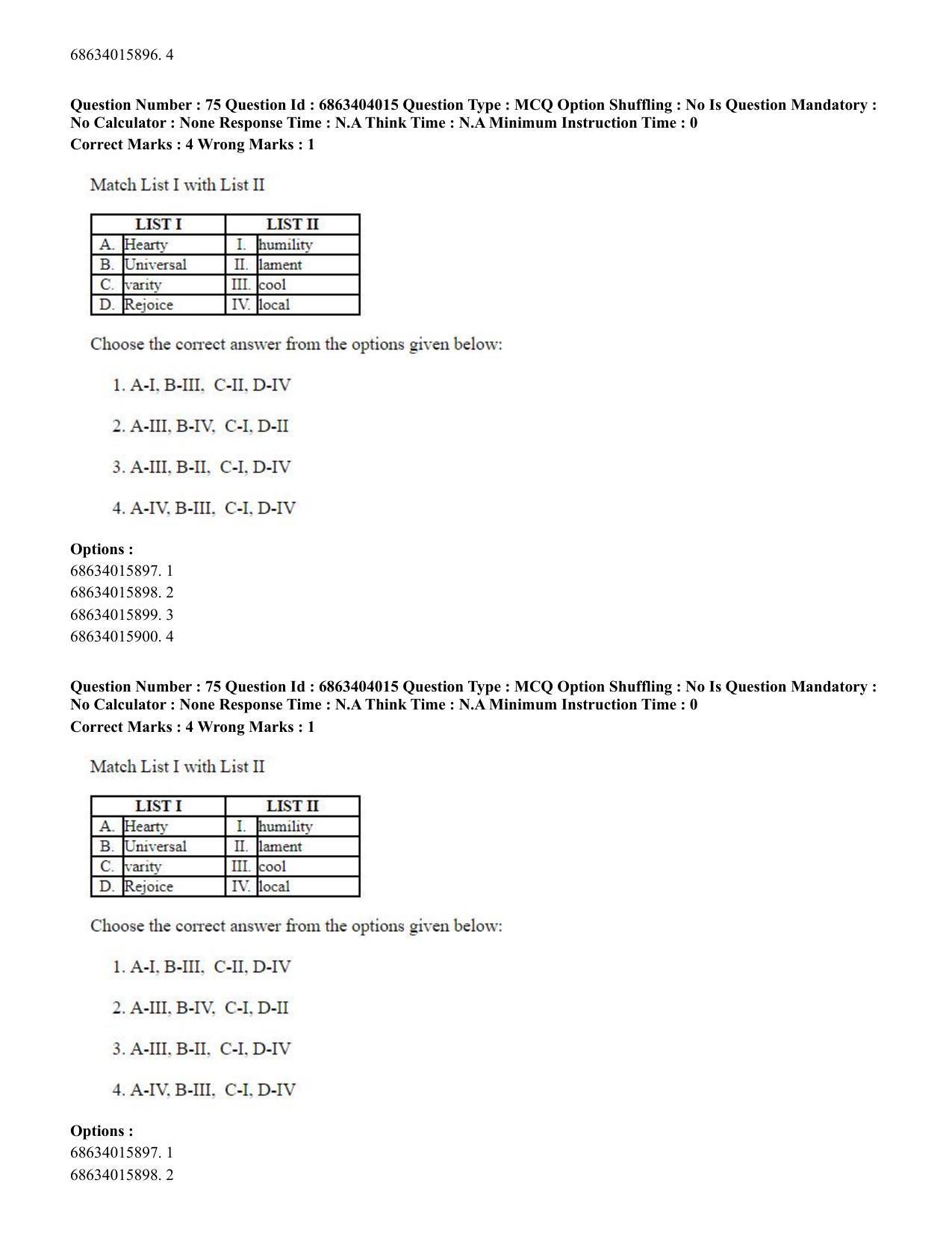 CUET PG 2023: COQP05 – B.Ed. Languages (Eng.) - Shift 1 (05-06-2023) Question Paper - Page 76