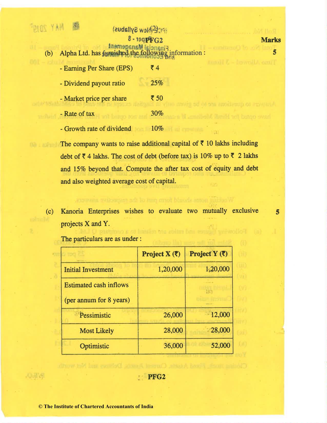 CA Inter May 2019 Question Paper - Paper 8 – Financial Management & Economics for Finance - Page 2