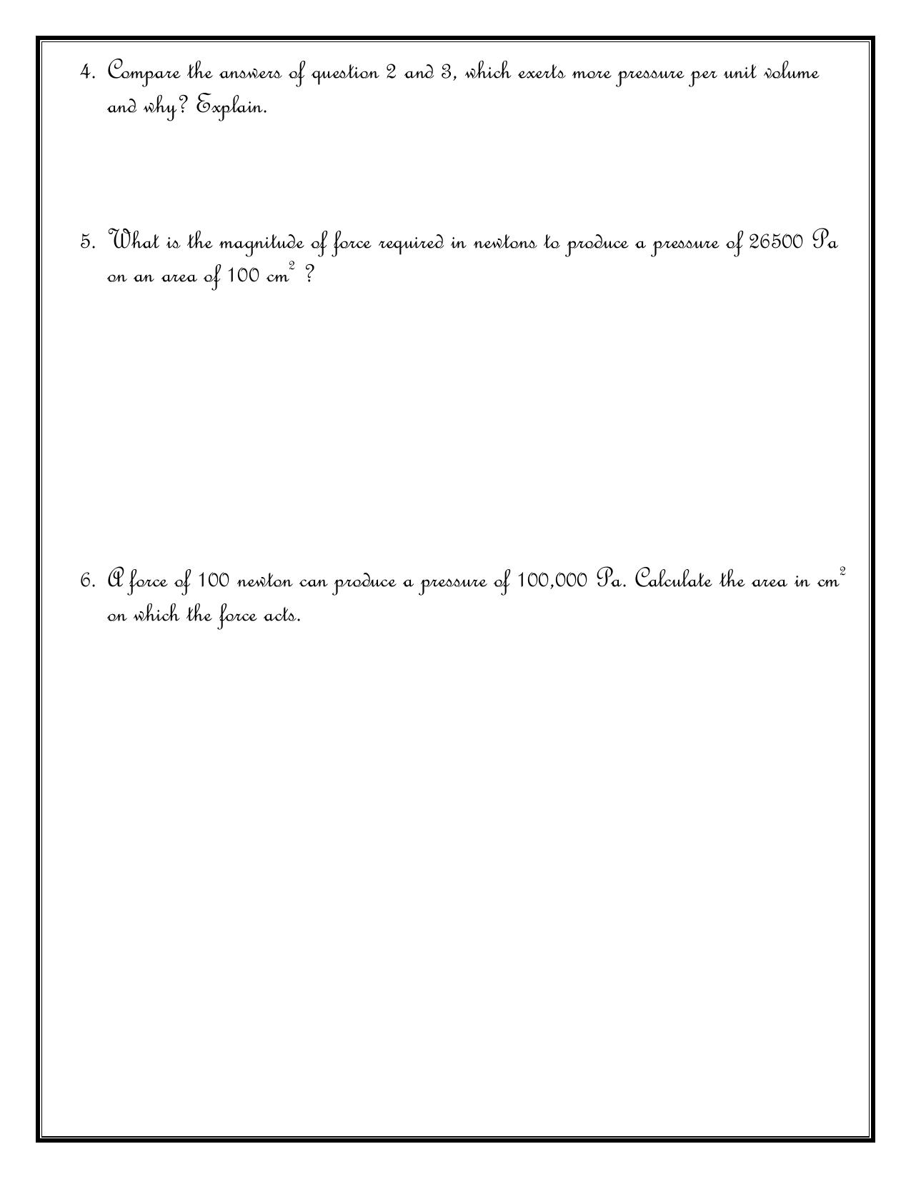 CBSE Worksheets for Class 6 Physics Force and Pressure Assignment 5 - Page 2