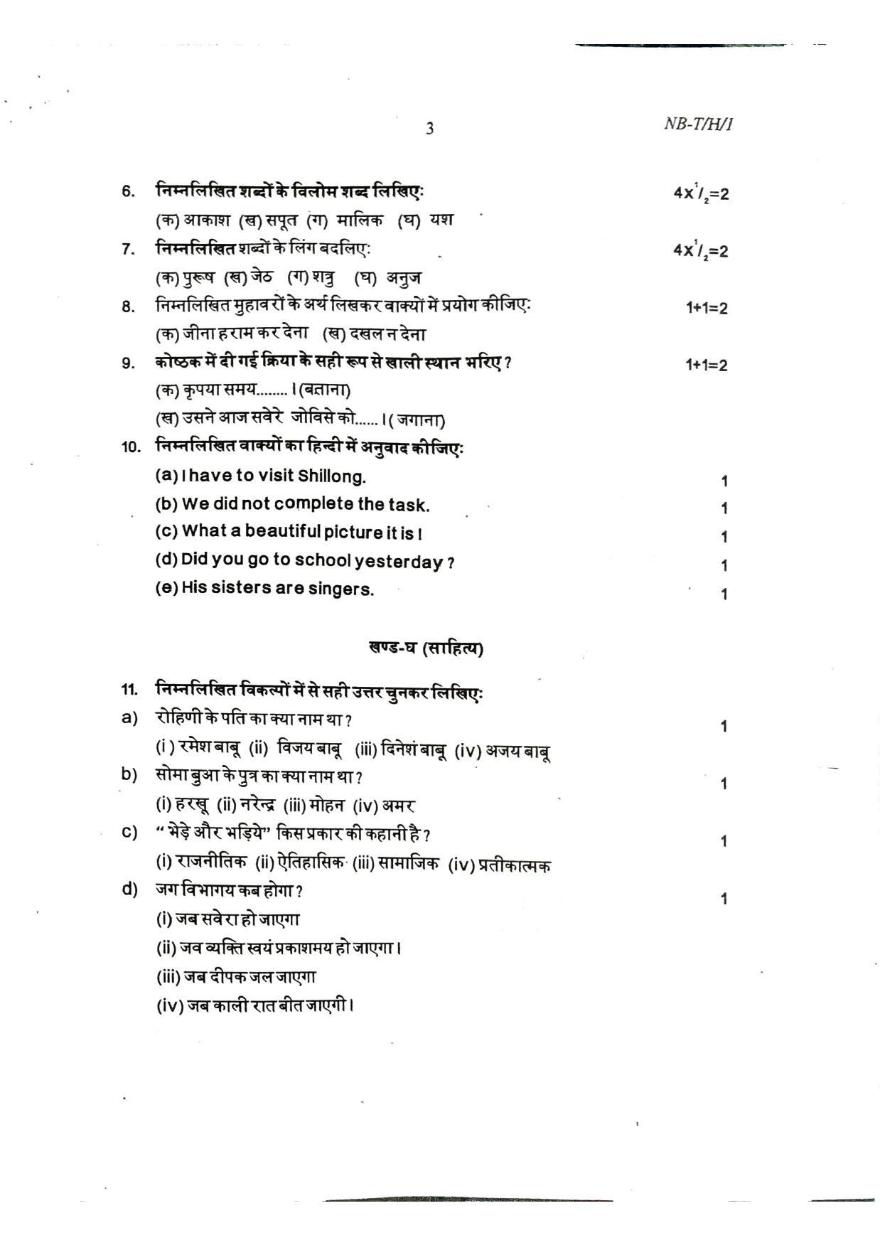 Nagaland Board Class 10 Hindi 2022 Question Paper - Page 3
