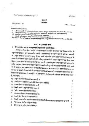 Nagaland Board Class 10 Hindi 2022 Question Paper