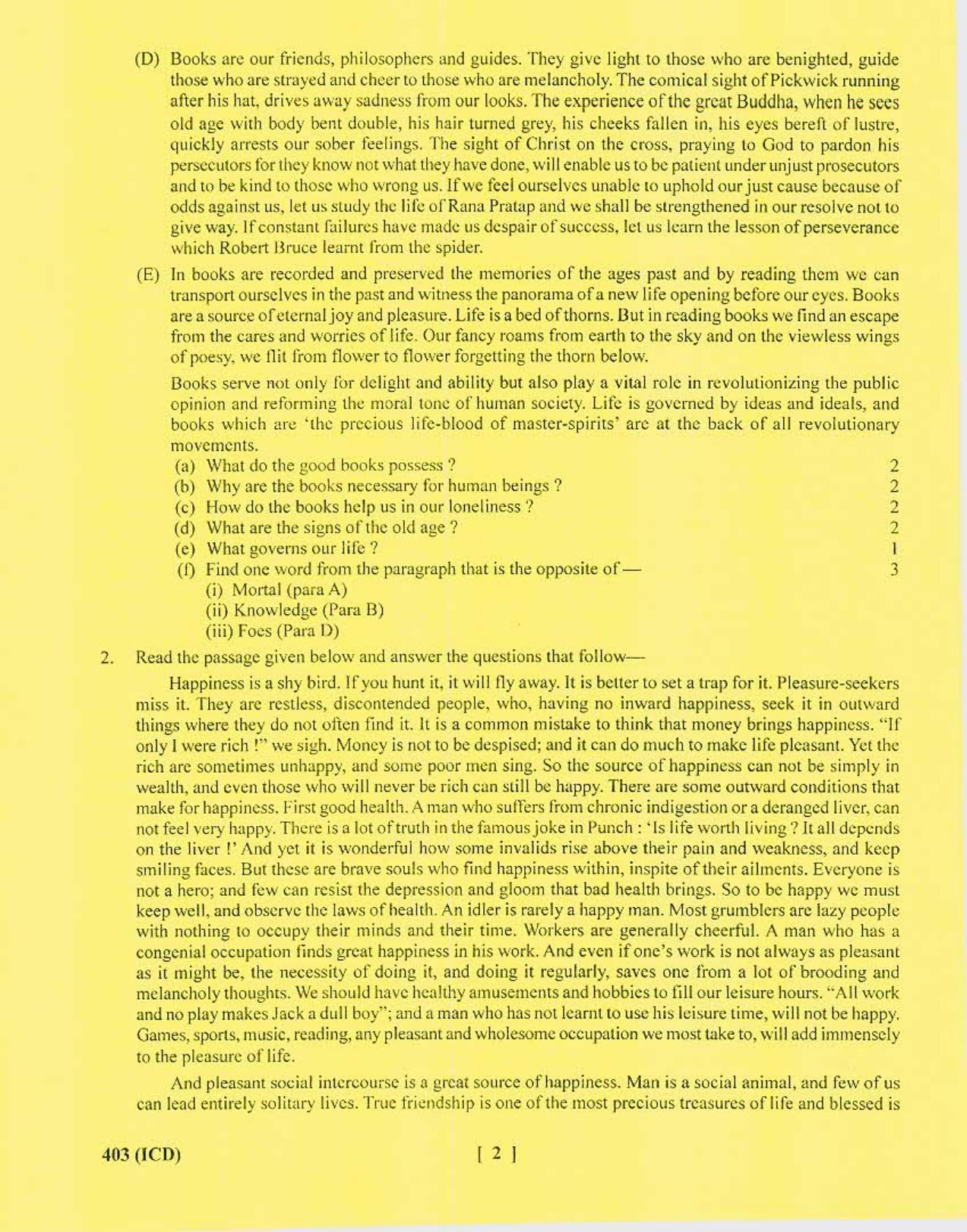 UBSE Class 12 English 2017 Question Paper - Page 2