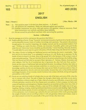 UBSE Class 12 English 2017 Question Paper