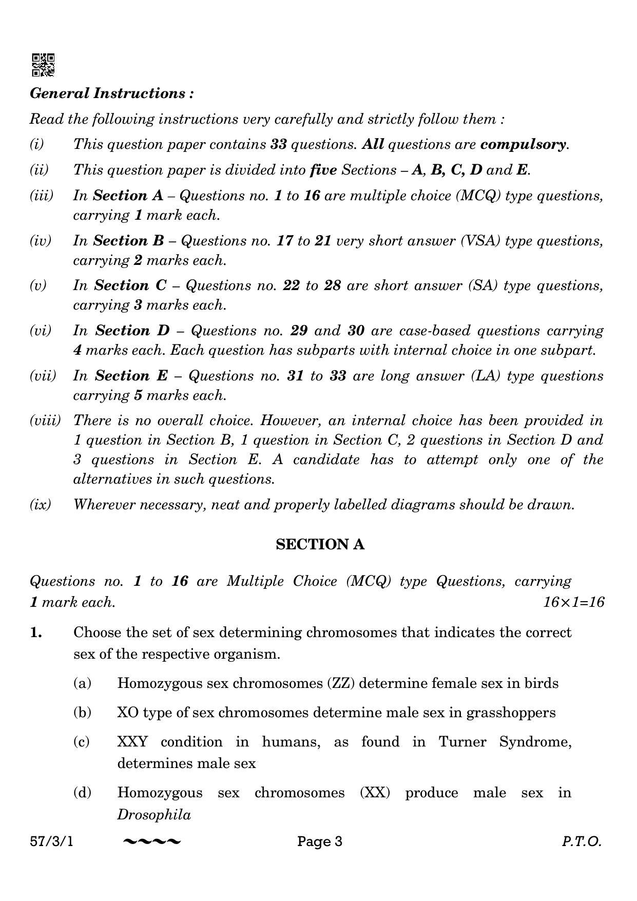 CBSE Class 12 57-3-1 Biology 2023 Question Paper - Page 3