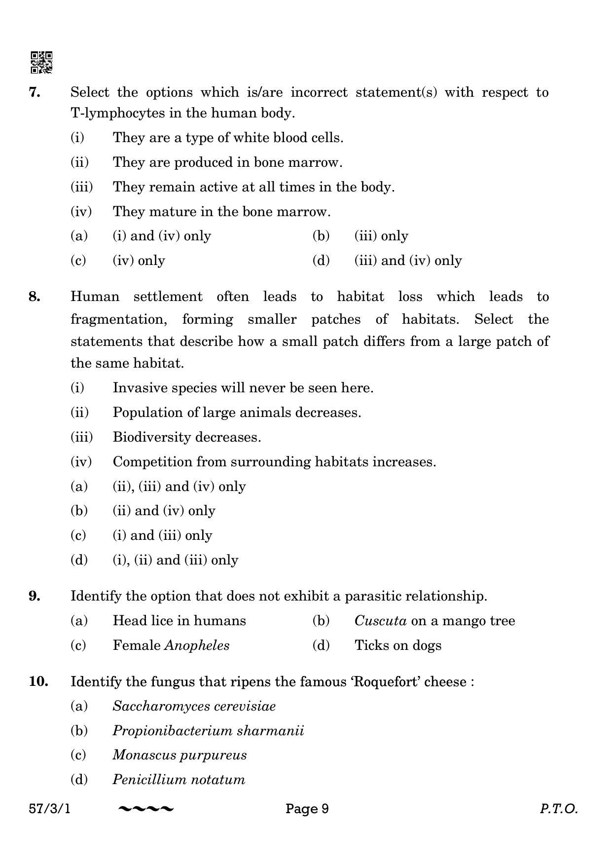 CBSE Class 12 57-3-1 Biology 2023 Question Paper - Page 9