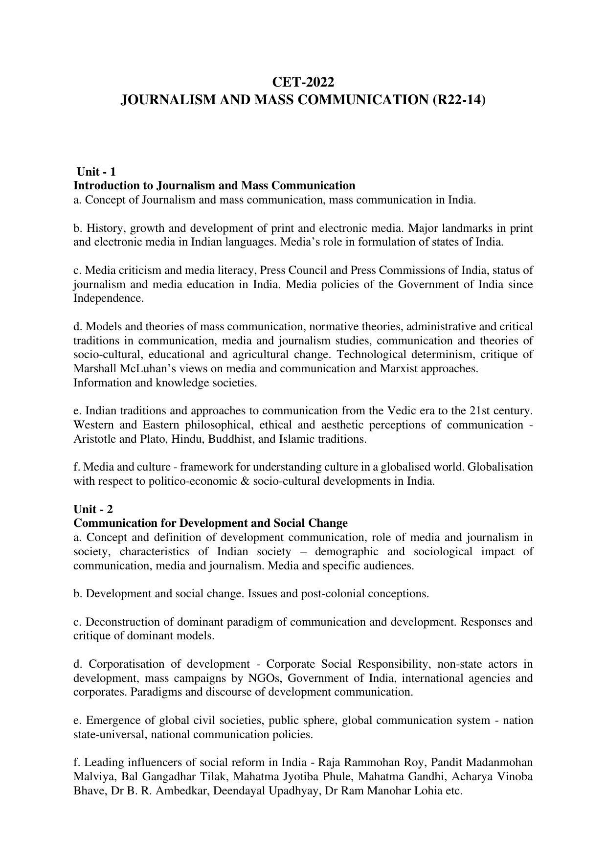 AP RCET Journalism and Mass Communication Syllabus - Page 1