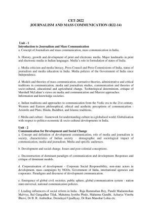 AP RCET Journalism and Mass Communication Syllabus
