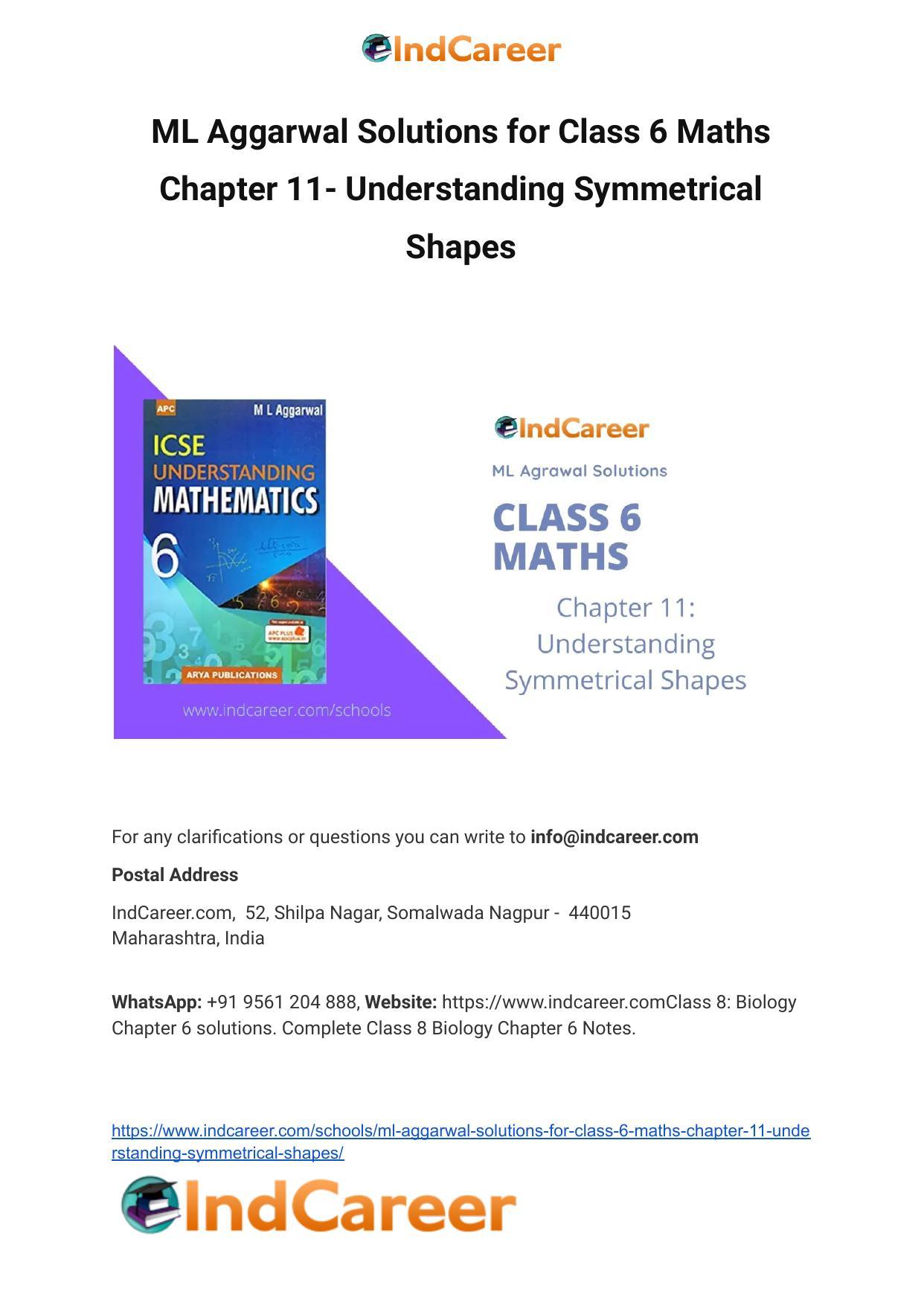 ML Aggarwal Solutions for Class 6 Maths Chapter 11- Understanding Symmetrical Shapes - Page 1