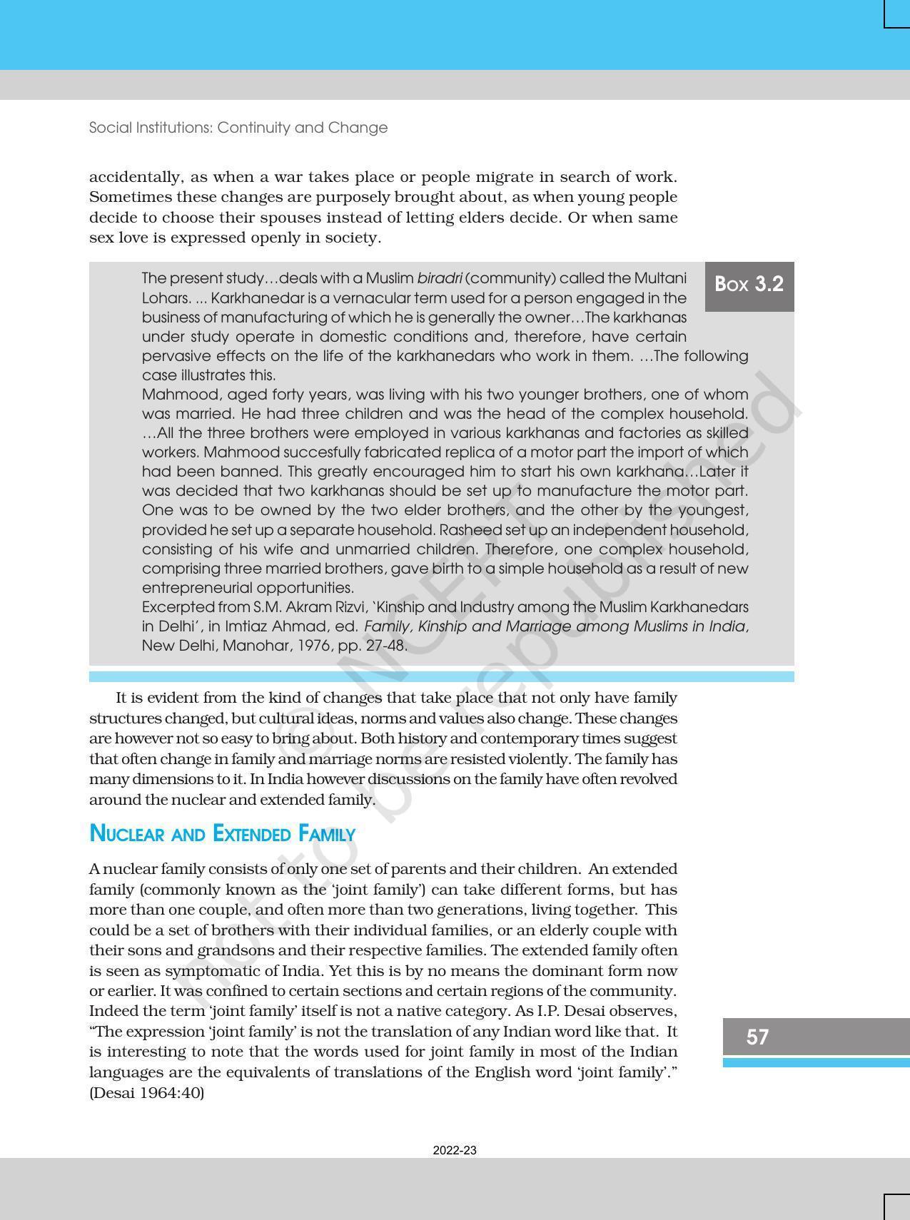 NCERT Book for Class 12 Sociology (Indian Society) Chapter 3 Social Institutions: Continuity and Change - Page 17