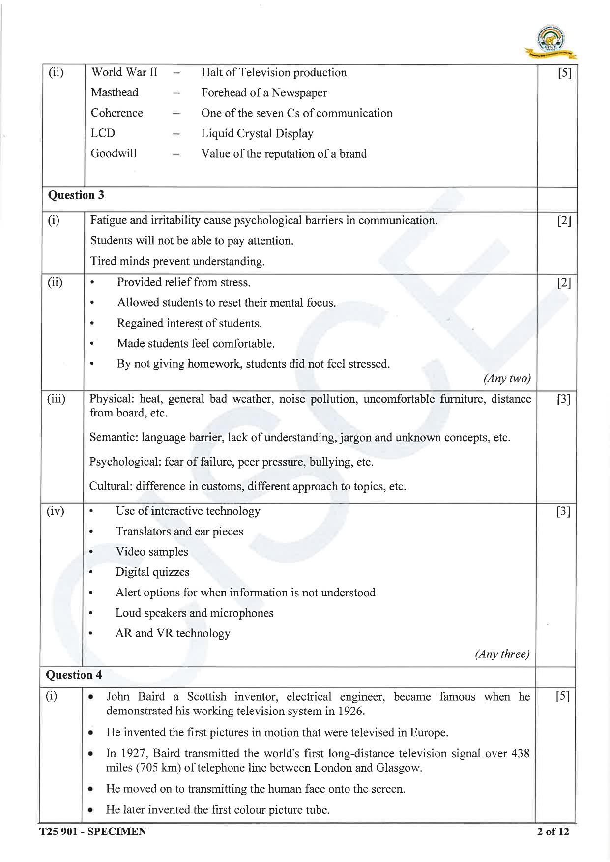 ICSE Class 10 2025 Mass Media & Communication (QP & MS) Specimen Paper - Page 12