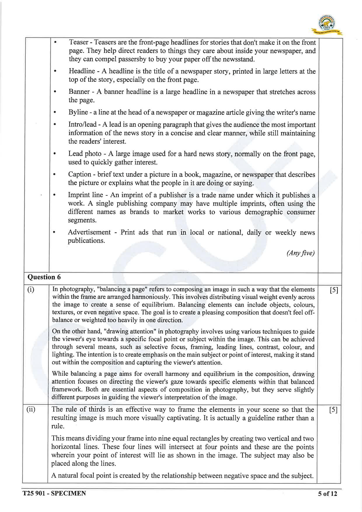 ICSE Class 10 2025 Mass Media & Communication (QP & MS) Specimen Paper - Page 15