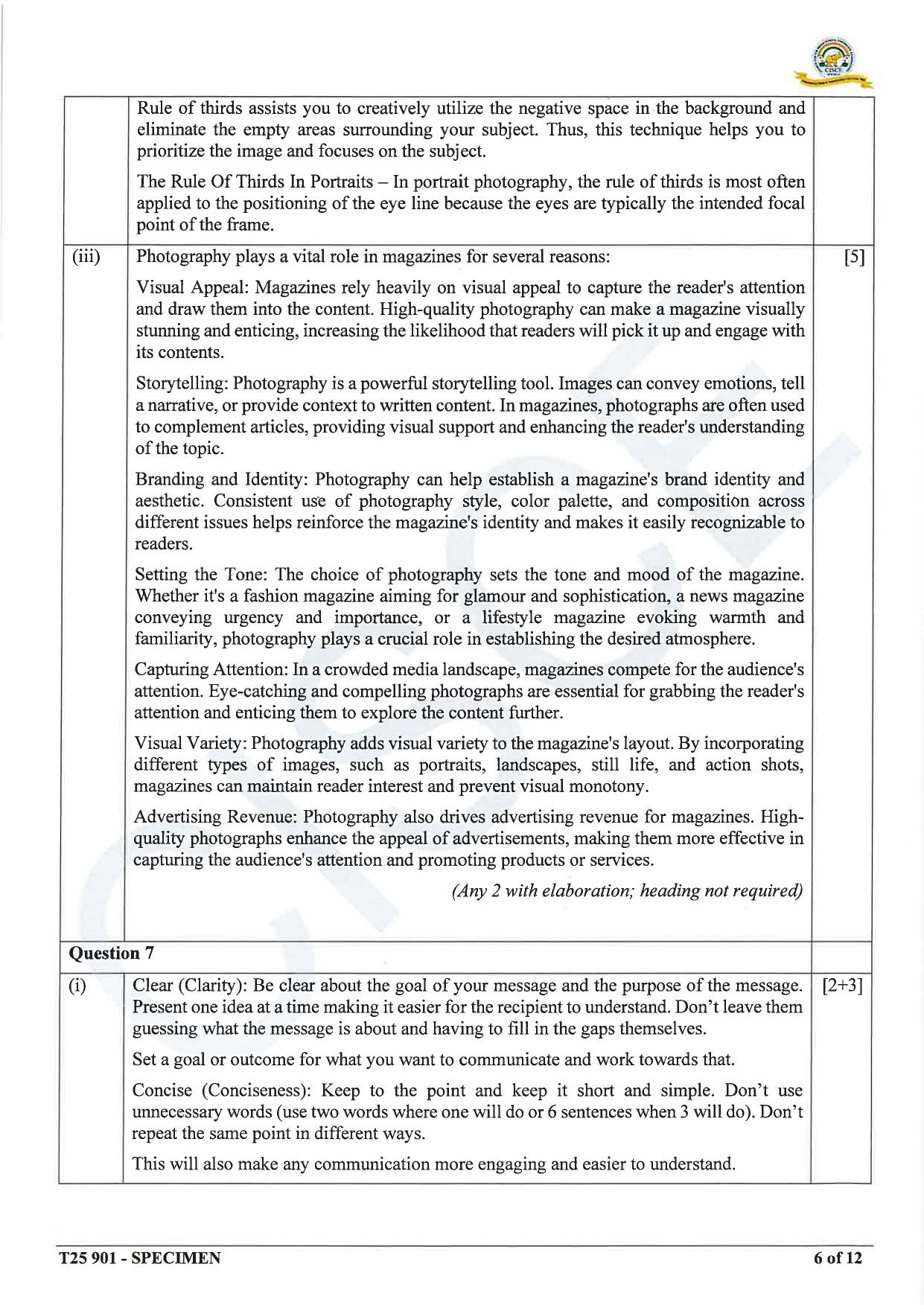 ICSE Class 10 2025 Mass Media & Communication (QP & MS) Specimen Paper - Page 16