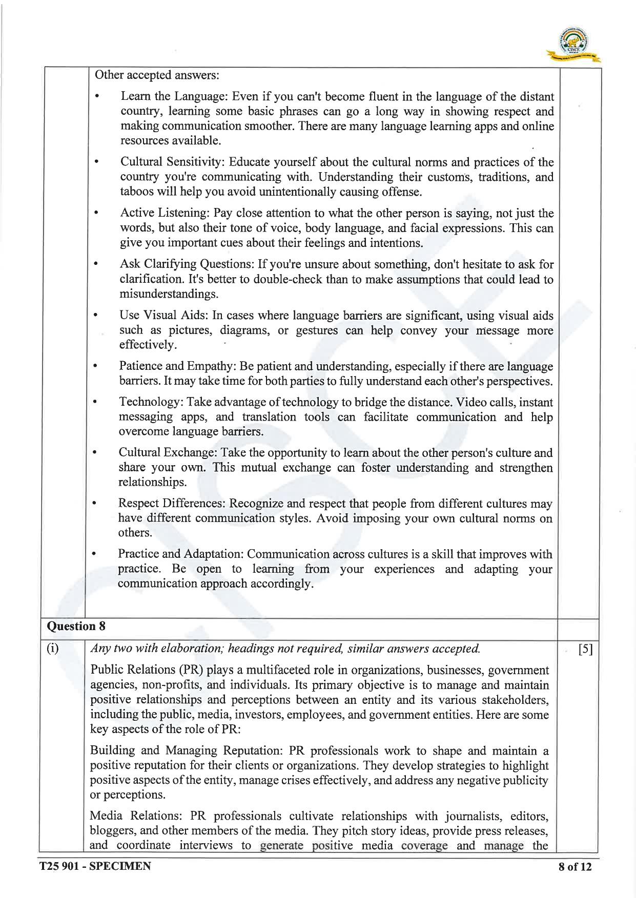 ICSE Class 10 2025 Mass Media & Communication (QP & MS) Specimen Paper - Page 18