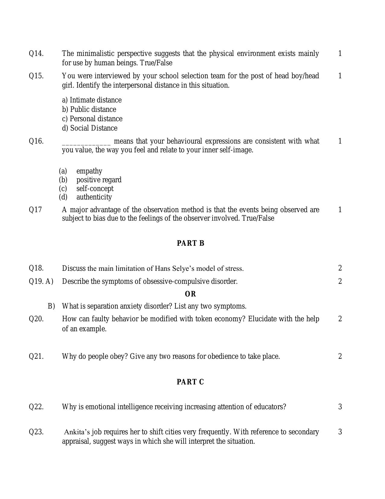 CBSE Class 12 Psychology -Sample Paper 2019-20 - Page 3