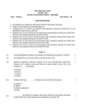 CBSE Class 12 Psychology -Sample Paper 2019-20