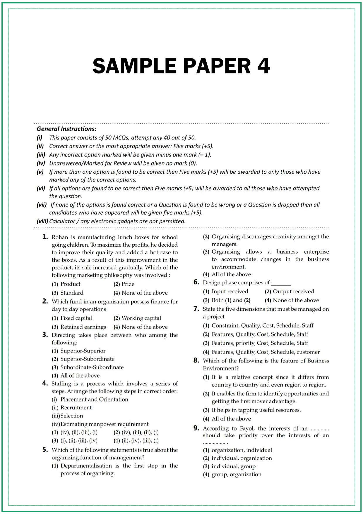 CUET UG Business Studies Sample Paper 4 - Page 1