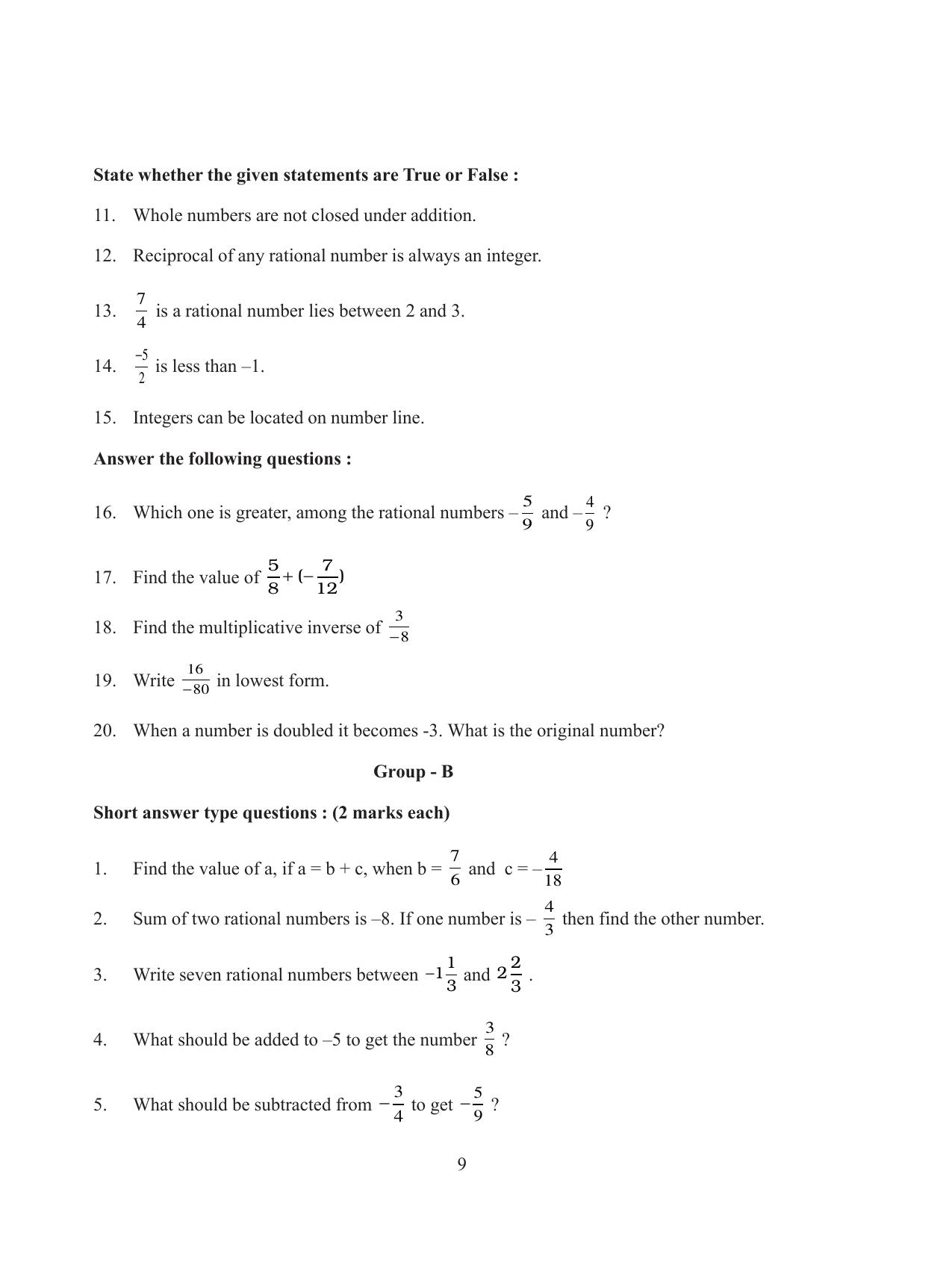 Tripura Board Class 8 Math English Version Workbooks - Page 9