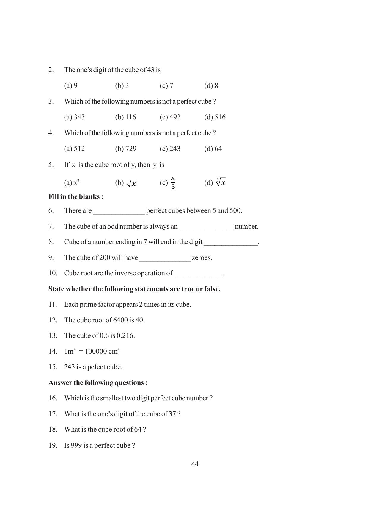 Tripura Board Class 8 Math English Version Workbooks - Page 44