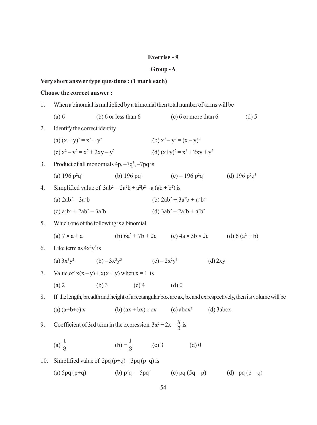 Tripura Board Class 8 Math English Version Workbooks - Page 54